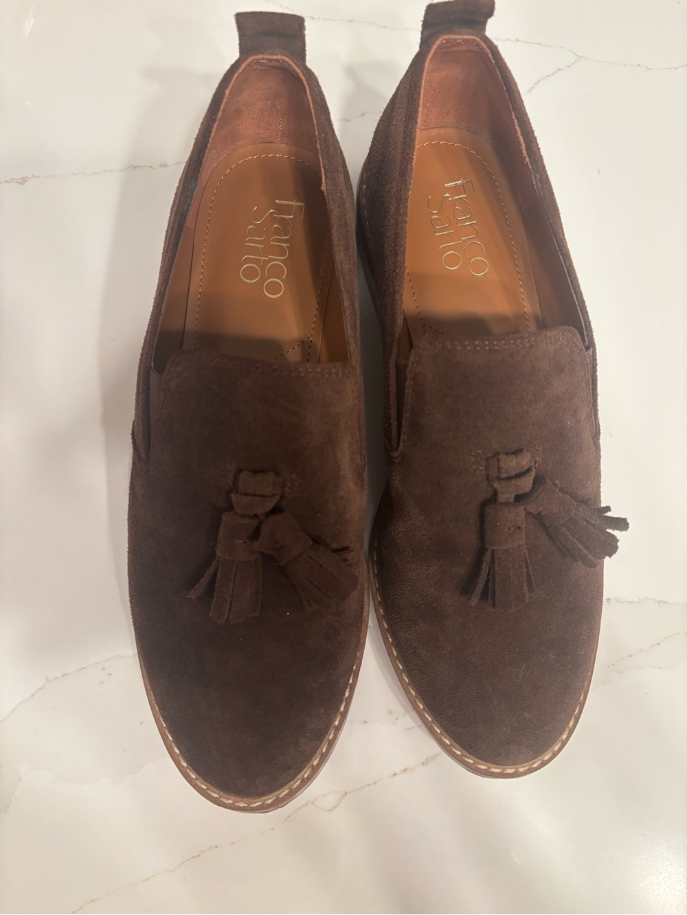 Franco Sarto Brown Suede Tassel Loafers